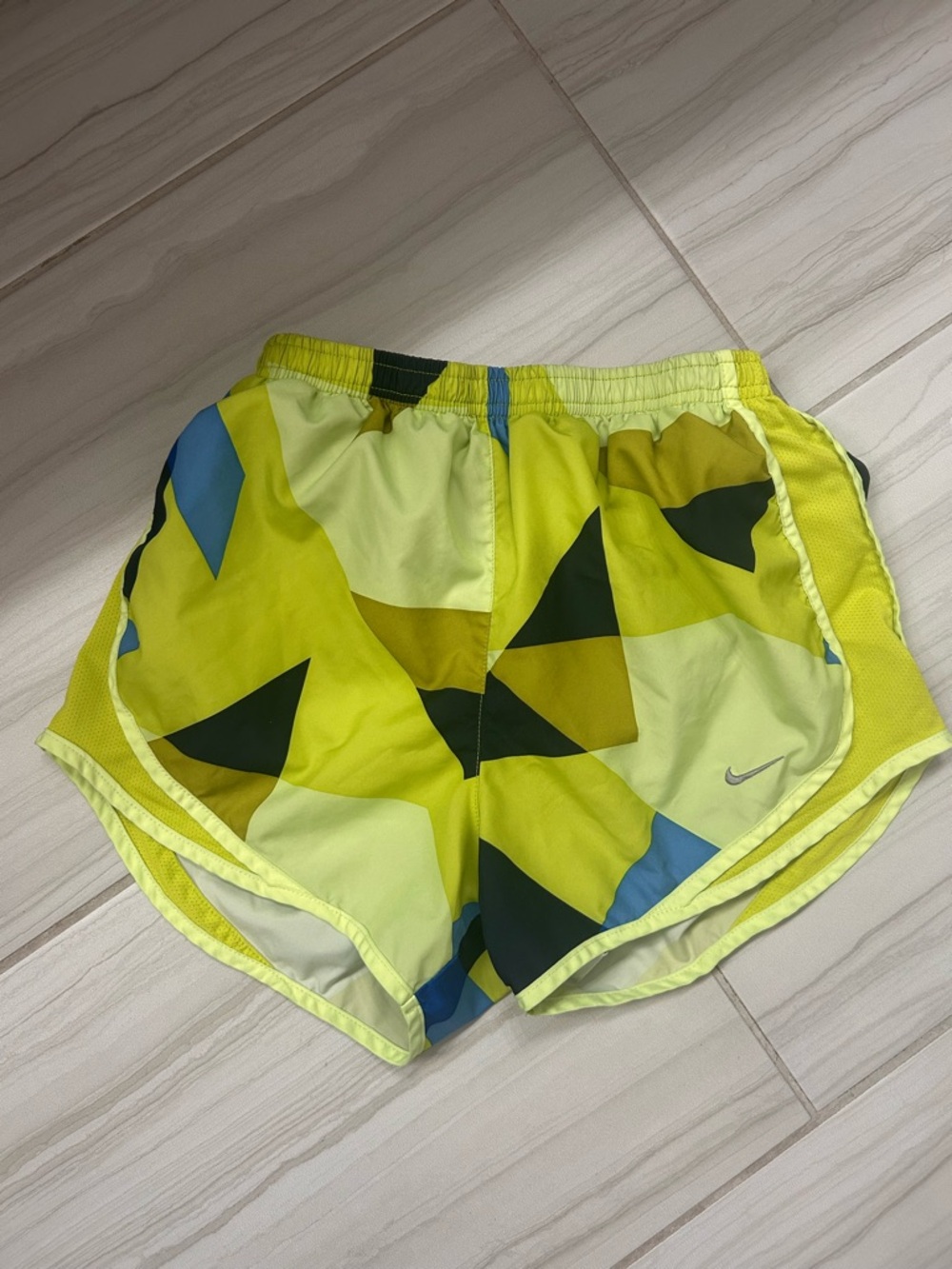 Nike Dri-Fit Neon Yellow Geometric Print Running Shorts